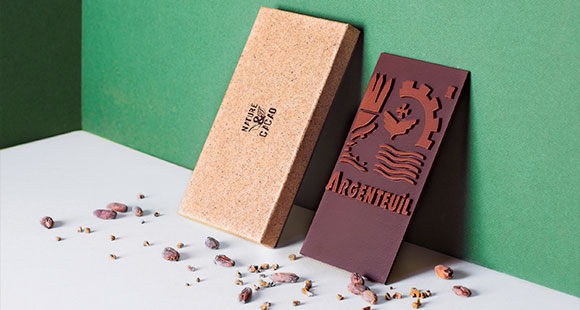 Création d'une tablette de chocolat à l'effigie de la ville d'Argenteuil avec le logo en 3D et le nom de la ville pour offrir aux partenaires et administrés